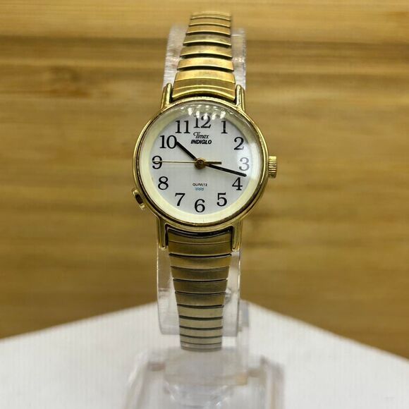 Vintage Gold Tone Timex Womans Watch Indiglo Round Face Untested As-is - Picture 2 of 4